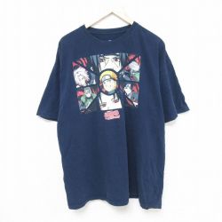 XL★古着 リップルジャンクション 半袖 Tシャツ メンズ アニメ ナルト疾風伝 大きいサイズ コットン クルーネック 紺 ネイビー 25may27 中古