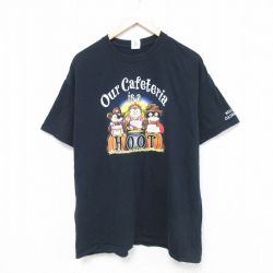 XL★古着 半袖 Tシャツ メンズ HOOT コットン クルーネック 黒 ブラック 25may27 中古