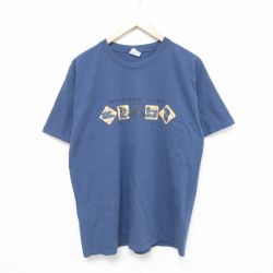 L★古着 半袖 Tシャツ メンズ チチェンイッツァ コットン クルーネック 薄紺 ネイビー 25may27 中古