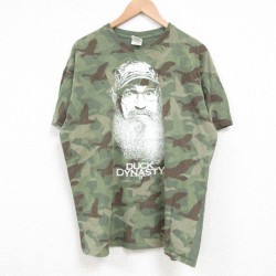 XL★古着 半袖 Tシャツ メンズ ダックダイナスティ コットン クルーネック 薄緑 グリーン 迷彩 25jun06 中古