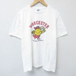 【20%OFF】XL★古着 半袖 Tシャツ メンズ スマイル コットン クルーネック 白 ホワイト 25jun07 中古