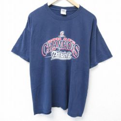 XL★古着 半袖 Tシャツ メンズ NFL ニューイングランドペイトリオッツ 大きいサイズ コットン クルーネック 紺 ネイビー アメフト スーパーボウル 25jun07 中古