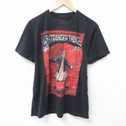 L★古着 半袖 Tシャツ メンズ ドラマ ストレンジャーシングス コットン クルーネック 黒 ブラック 【spe】 25jun07 中古