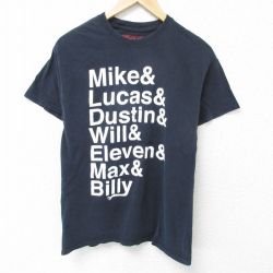 M★古着 半袖 Tシャツ メンズ ドラマ ストレンジャーシングス コットン クルーネック 黒 ブラック 25jun07 中古