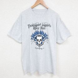 XL★古着 半袖 Tシャツ メンズ スカル 企業広告 クルーネック 薄グレー 霜降り 25jun07 中古