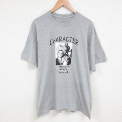 XL★古着 半袖 Tシャツ メンズ CHARACTER 大きいサイズ クルーネック グレー 霜降り 25jun07 中古