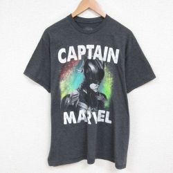 XL★古着 半袖 Tシャツ メンズ キャプテンマーベル クルーネック 濃グレー 霜降り 25jun07 中古