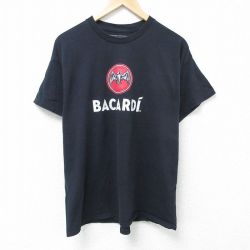 XL★古着 半袖 Tシャツ メンズ ラム酒 バカルディ 大きいサイズ コットン クルーネック 黒 ブラック 25jun07 中古