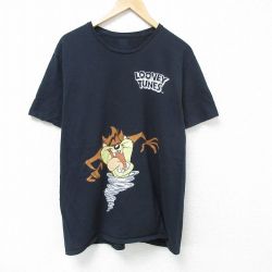 XL★古着 半袖 Tシャツ メンズ ルーニーテューンズ LOONEY TUNES ダズ マービンザマーシャン 大きいサイズ コットン クルーネック 黒 ブラック 25jun07 中古