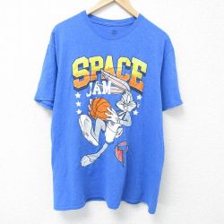 XL★古着 半袖 Tシャツ メンズ スペースジャム ルーニーテューンズ LOONEY TUNES バックスバニー大きいサイズ クルーネック 薄紺 ネイビー 霜降り 25jun07 中古