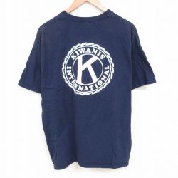 XL★古着 半袖 Tシャツ メンズ K 大きいサイズ コットン クルーネック 紺 ネイビー 25jun07 中古