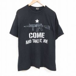 XL★古着 半袖 Tシャツ メンズ マシンガン 大きいサイズ コットン クルーネック 黒 ブラック 25jun07 中古