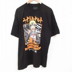 XL★古着 半袖 Tシャツ メンズ アニメ ナルト疾風伝 うずまきナルト 大きいサイズ ロング丈 コットン クルーネック 黒 ブラック 25jun07 中古