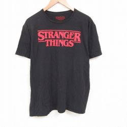 XL★古着 半袖 Tシャツ メンズ ドラマ ストレンジャーシングス 大きいサイズ コットン クルーネック 黒 ブラック 25jun07 中古