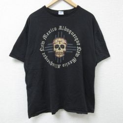 【20%OFF】XL★古着 半袖 Tシャツ メンズ スカル 大きいサイズ コットン クルーネック 黒 ブラック 25jun09 中古