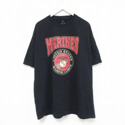 XL★古着 半袖 Tシャツ メンズ ミリタリー USMC 大きいサイズ コットン クルーネック 黒 ブラック 25jun09 中古