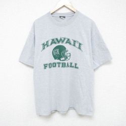 XL★古着 半袖 Tシャツ メンズ アメフト クルーネック グレー 霜降り 25jun09 中古