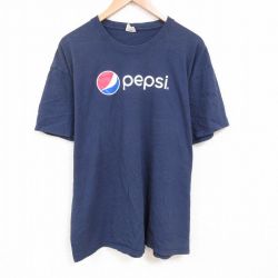 XL★古着 半袖 Tシャツ メンズ ペプシ 大きいサイズ コットン クルーネック 紺 ネイビー 25jun09 中古