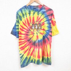 【50%OFF】XL★古着 半袖 Tシャツ メンズ サル 大きいサイズ コットン クルーネック 黄他 イエロー タイダイ 25jun09 中古