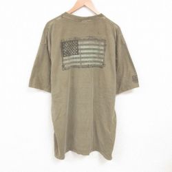 XL★古着 半袖 Tシャツ メンズ 星条旗 大きいサイズ ロング丈 コットン クルーネック ベージュ カーキ 25jun09 中古