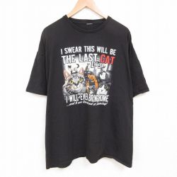 【20%OFF】XL★古着 半袖 Tシャツ メンズ ネコ 大きいサイズ クルーネック 黒 ブラック 25jun09 中古