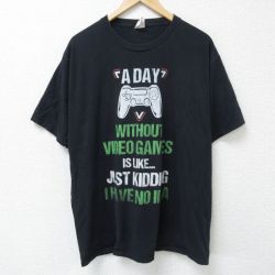 XL★古着 半袖 Tシャツ メンズ コントローラー 大きいサイズ コットン クルーネック 黒 ブラック 25jun09 中古