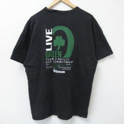 【20%OFF】XL★古着 半袖 Tシャツ メンズ グリーン 大きいサイズ コットン クルーネック 黒 ブラック 25jun09 中古