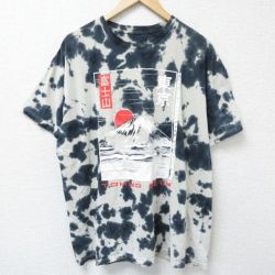 XL★古着 半袖 Tシャツ メンズ 富士山 コットン クルーネック 黒他 ブラック タイダイ 25jun09 中古