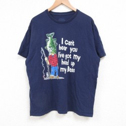 【20%OFF】XL★古着 半袖 Tシャツ メンズ メッセージ コットン クルーネック 紺 ネイビー 25jun10 中古