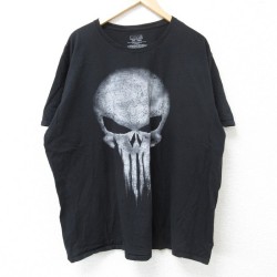 XL★古着 半袖 Tシャツ メンズ マーベル パニッシャー 大きいサイズ コットン クルーネック 黒 ブラック 25jun10 中古