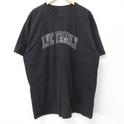 XL★古着 半袖 Tシャツ メンズ LIVE 刺繍 コットン クルーネック 黒 ブラック 25jun10 中古