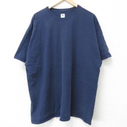 XL★古着 ラッセル 半袖 Tシャツ メンズ 無地 クルーネック 紺 ネイビー 25jun10 中古