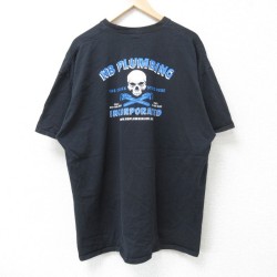 XL★古着 半袖 Tシャツ メンズ スカル 大きいサイズ コットン クルーネック 黒 ブラック 25jun10 中古
