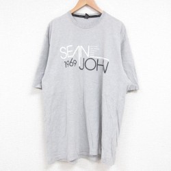 XL★古着 ショーンジョン 半袖 Tシャツ メンズ ビッグロゴ 大きいサイズ ロング丈 クルーネック グレー 霜降り 25jun14 中古