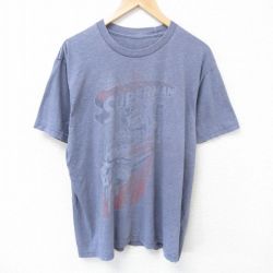 XL★古着 半袖 Tシャツ メンズ スーパーマン クルーネック 濃グレー 霜降り 25jun11 中古