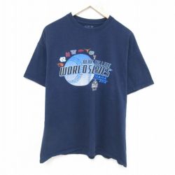 【20%OFF】XL★古着 半袖 Tシャツ メンズ ワールドシリーズ コットン クルーネック 紺 ネイビー 25jun11 中古