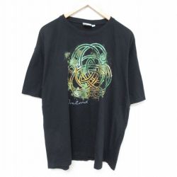 XL★古着 半袖 Tシャツ メンズ アイルランド 大きいサイズ コットン クルーネック 黒 ブラック 25jun11 中古