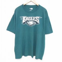 XL★古着 半袖 Tシャツ メンズ NFL フィラデルフィアイーグルス 大きいサイズ コットン クルーネック 濃緑 グリーン アメフト スーパーボウル 25jun11 中古