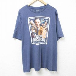 XL★古着 半袖 Tシャツ メンズ ミスターロジャースのネイバーフッド 大きいサイズ クルーネック 紺 ネイビー 霜降り 25jun11 中古