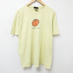 XL★古着 半袖 Tシャツ メンズ オレンジ 大きいサイズ コットン クルーネック 薄黄 イエロー 25jun11 中古