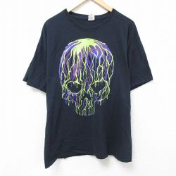 XL★古着 フルーツオブザルーム 半袖 Tシャツ メンズ スカル 大きいサイズ コットン クルーネック 黒 ブラック 25jun11 中古