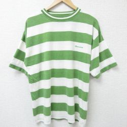 L★古着 半袖 Tシャツ メンズ Saturdays クルーネック 緑 グリーン ボーダー 25jun12 中古