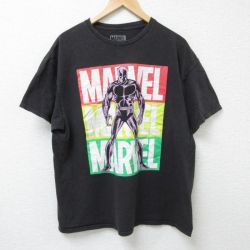 XL★古着 半袖 Tシャツ メンズ マーベル ブラックパンサー コットン クルーネック 黒 ブラック 25jun12 中古