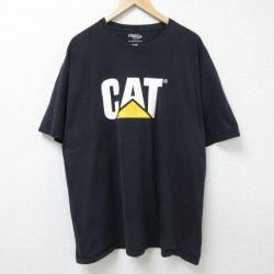【50%OFF】XL★古着 半袖 Tシャツ メンズ CAT 大きいサイズ コットン クルーネック 黒 ブラック 25jun12 中古