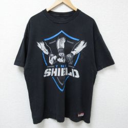 XL★古着 半袖 Tシャツ メンズ ワールドプロレスリング ザシールド 大きいサイズ クルーネック 黒 ブラック 25jun12 中古