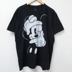 XL★古着 半袖 Tシャツ メンズ ディズニー DISNEY ミッキー MICKEY MOUSE 大きいサイズ コットン クルーネック 黒 ブラック 25jun12 中古