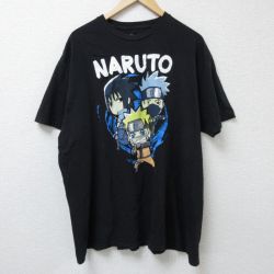 XL★古着 リップルジャンクション 半袖 Tシャツ メンズ アニメ ナルト疾風伝 うずまきナルト うちはサスケ 大きいサイズ コットン クルーネック 黒 ブラック 25jun12 中古