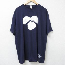 XL★古着 半袖 Tシャツ メンズ キリン 大きいサイズ クルーネック 濃紺 ネイビー 霜降り 25jun12 中古