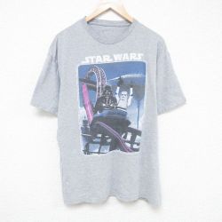 XL★古着 半袖 Tシャツ メンズ スターウォーズ STAR WARS ダースベイダー 大きいサイズ クルーネック グレー 霜降り 25jun13 中古
