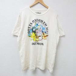 XL★古着 半袖 Tシャツ メンズ ゲーム ニンテンドー ポケットモンスター ポケモン ピカチュー 大きいサイズ コットン クルーネック 薄ベージュ カーキ 【spe】 25jun16 中古